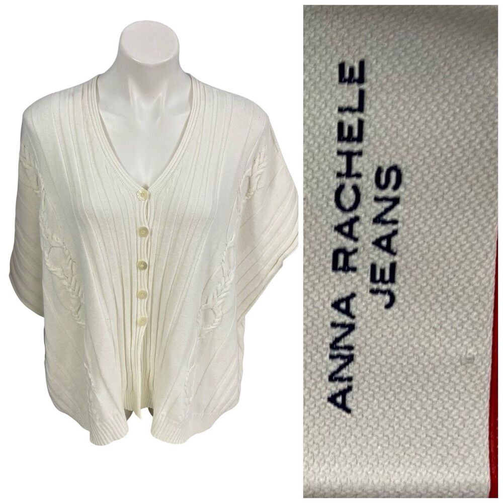 Anna Rachele Sweater Womens Medium Cardigan White Dolman Oversized  Fall Cabin